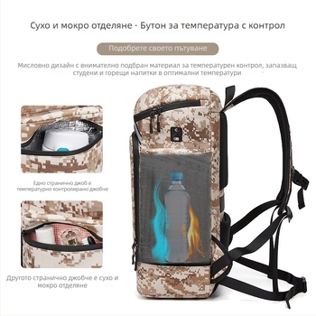 Outwalk Outdoor камуфляж раница за походи с геометричен модел, Oxford плат, мъжка раница в армейски стил за планински преходи, код 7716-1, дишаща и водоустойчива