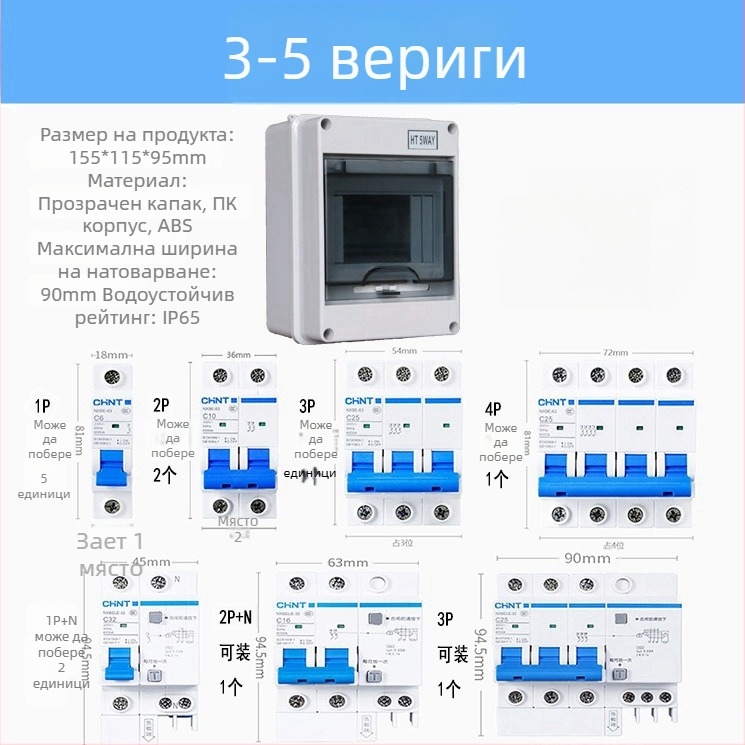 HT серия водоустойчива кутия за електрически прекъсвачи, повърхностен монтаж, IP65, ABS корпус, 5–24 вериги