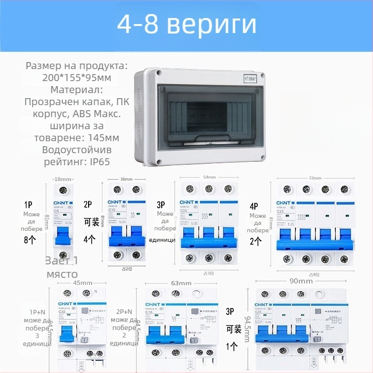 HT серия водоустойчива кутия за електрически прекъсвачи, повърхностен монтаж, IP65, ABS корпус, 5–24 вериги