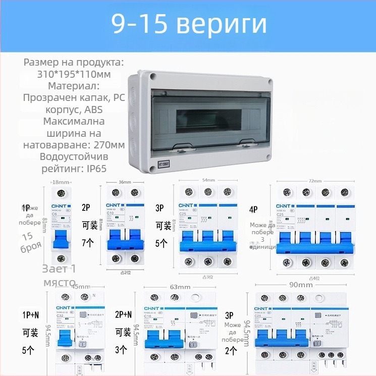 HT серия водоустойчива кутия за електрически прекъсвачи, повърхностен монтаж, IP65, ABS корпус, 5–24 вериги