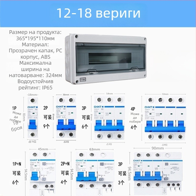 HT серия водоустойчива кутия за електрически прекъсвачи, повърхностен монтаж, IP65, ABS корпус, 5–24 вериги