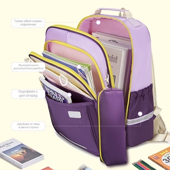 Училищна раница за деца с извита опора за гръб за намаляване на натоварването; дишаща, водоустойчива, ултралека, Oxford плат