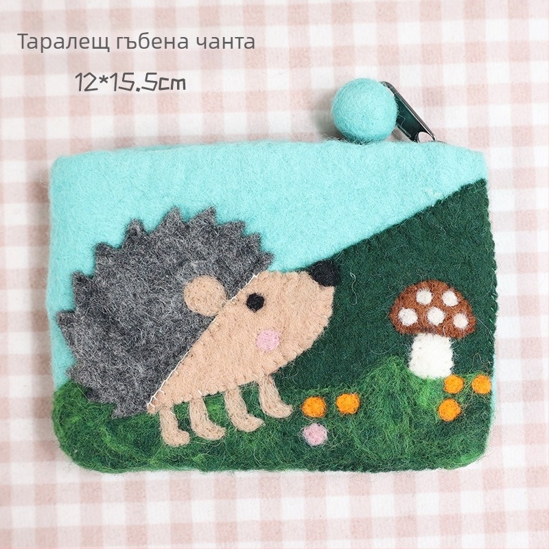 Портмоне от вълнен филц с животински мотиви, горски стил, за монети и карти