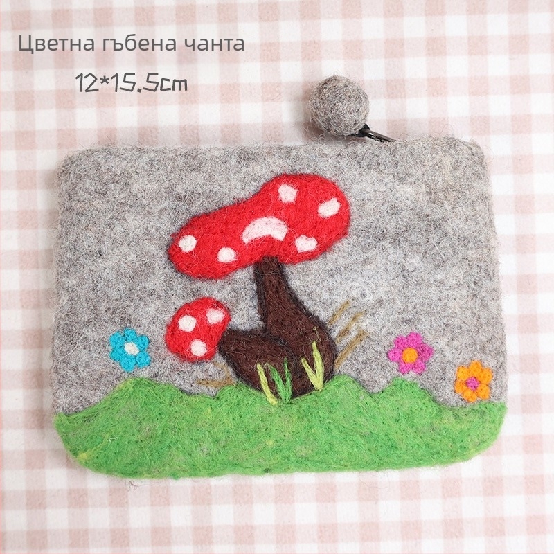 Портмоне от вълнен филц с животински мотиви, горски стил, за монети и карти