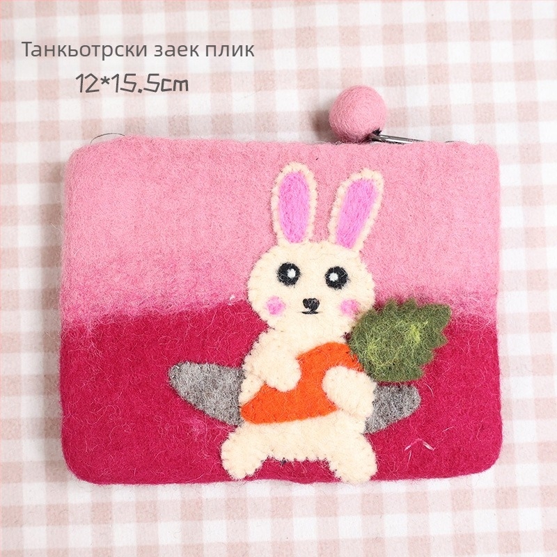 Портмоне от вълнен филц с животински мотиви, горски стил, за монети и карти