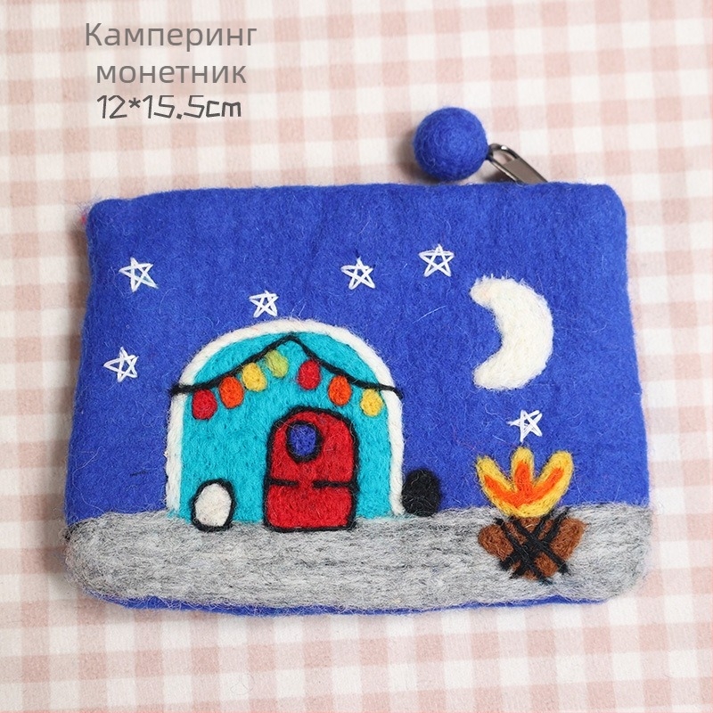 Портмоне от вълнен филц с животински мотиви, горски стил, за монети и карти
