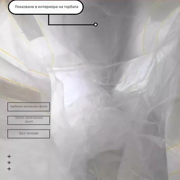 Тонбаг с вътрешна обвивка, товароносимост 1000 кг, PE материал, двойно водоустойчива и влагозащитна, за складиране на цимент, печат на лого