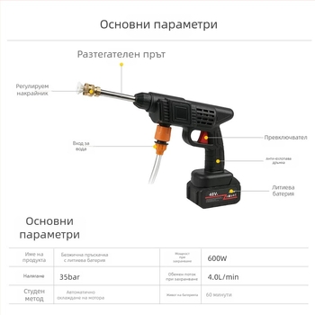 Fusuri електрически пистолет за миене на автомобили, автоматичен пистолет за пръскане, 600W, 2,1 kg
