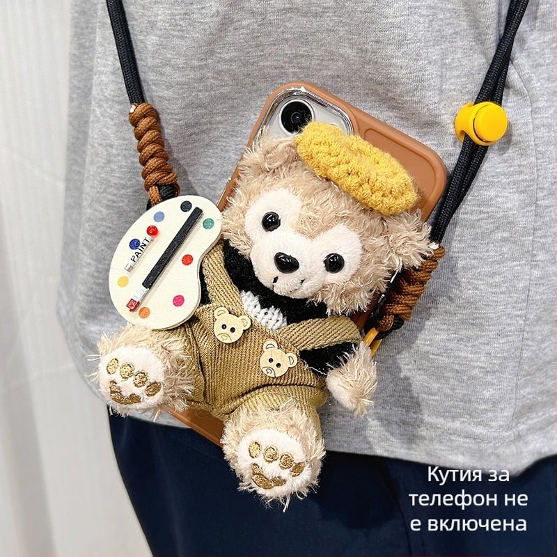Телефонен аксесоар с плюш: заден клип, презрамка за кръст, универсална лента за врата и преносима стойка – стил карикатура, зима 2024