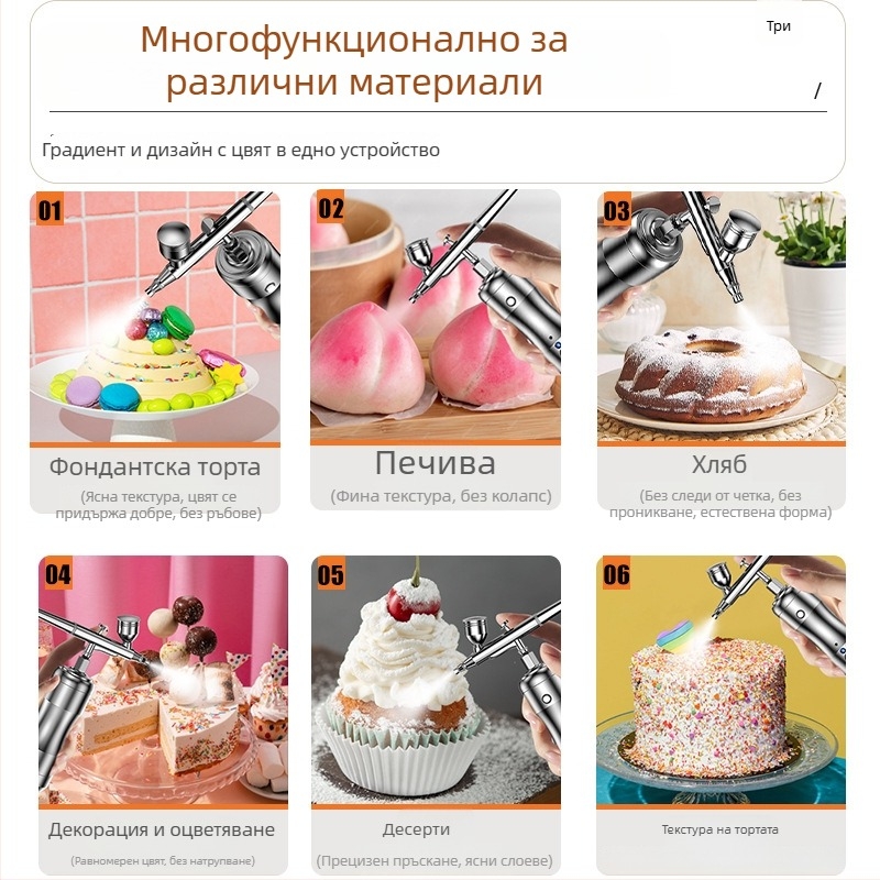 Аерограф за торти безжичен, електрически за мус и пигменти — презареждаема литиева батерия, 12V, марка Comes