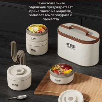 Кутия за обяд от 316 неръждаема стомана, кръгла, изолирана, микровълнова безопасна, двойно-слойна