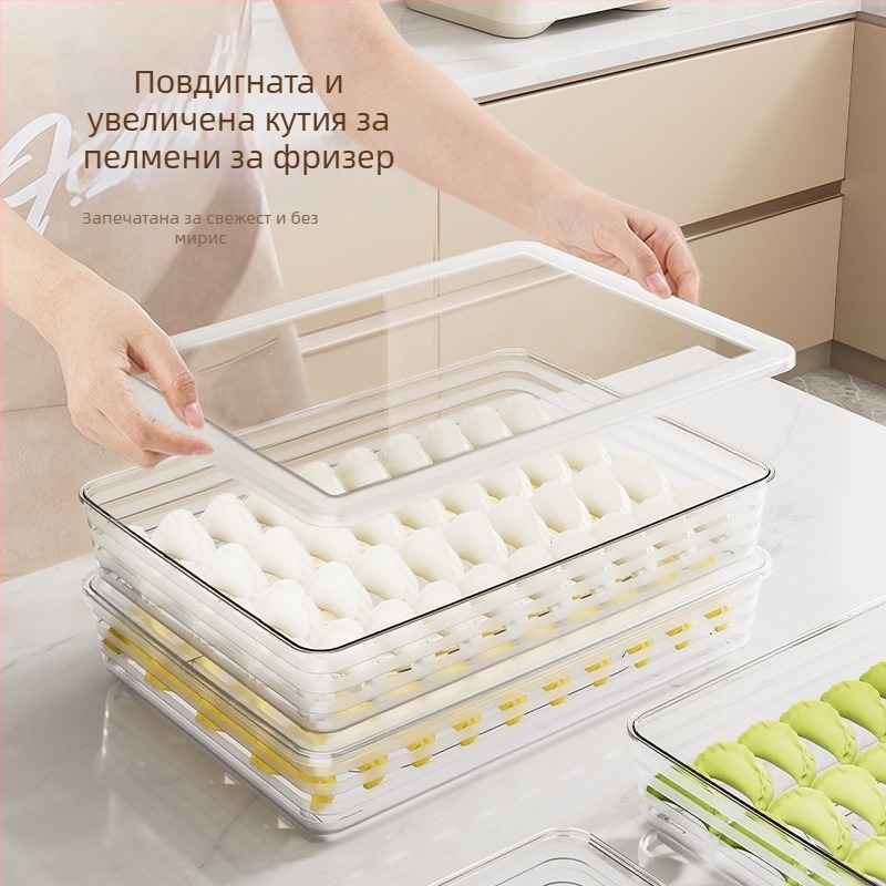 Кутия за съхранение на пелмени, пластмасова, хранително качество, японски стил, запазва свежестта, 40 бр.