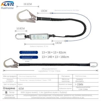 Пояс за безопасност за височинни работи, петточков, полиестер; въже от високоустойчив коприна; NLNTL, носимост 100 кг
