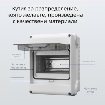 Външна IP65 кутия за разпределение на прекъсвачи за 2–24 вериги, 125A, монтаж по релса, ABS пламеноустойчив корпус