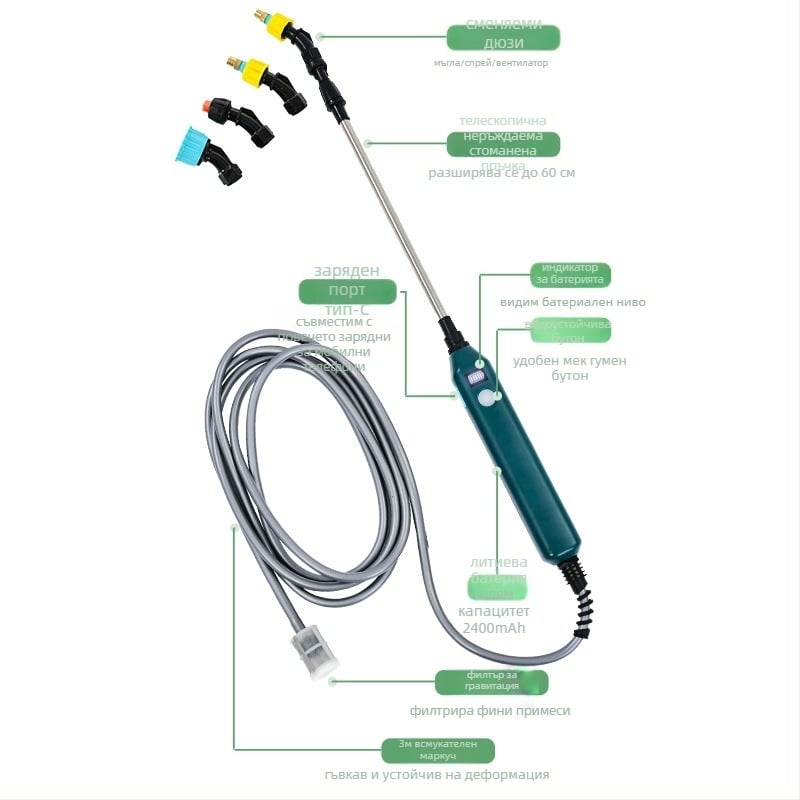 Kleis Електрическа пръскачка, пластмасов корпус, атомизиращ накрайник, за озеленяване и домашно градинарство