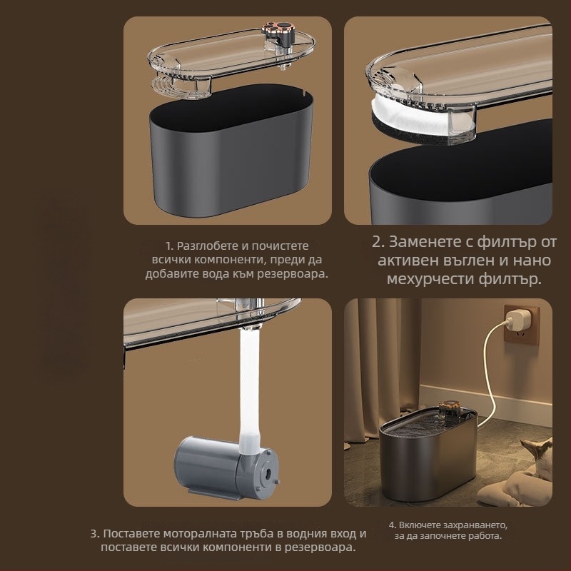 Диспенсър за вода за домашни любимци с автоматична циркулационна филтрация, поток на вода, разглобяема тиха помпа, подходящ за кучета и котки