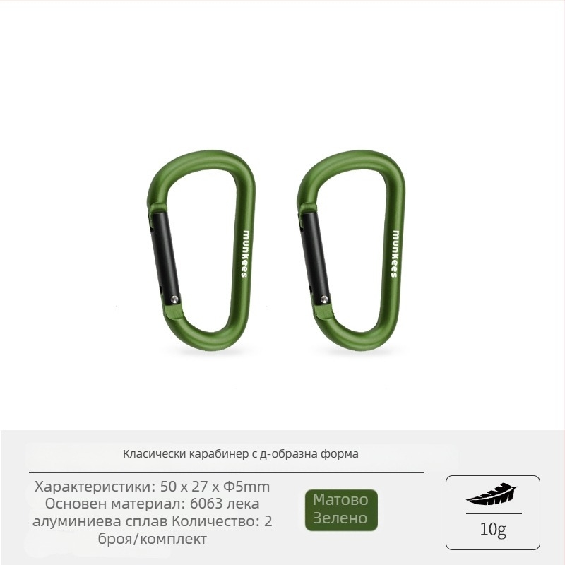 Неръждаем стоманен карабинер с D‑образна форма – мини заключващ механизъм – многофункционален ключодържател за туристическа раница | капацитет на натоварване: 60