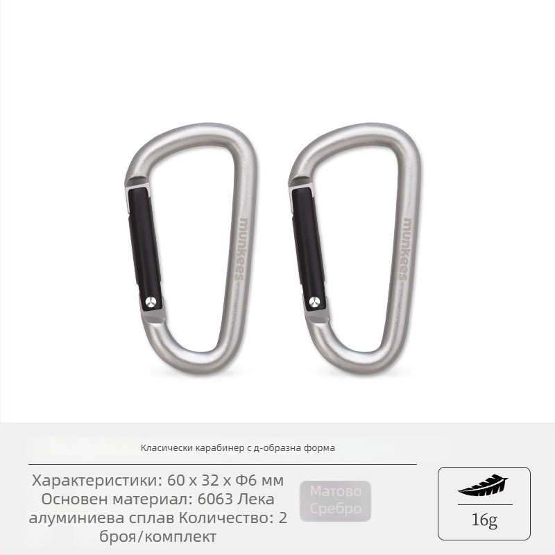 Неръждаем стоманен карабинер с D‑образна форма – мини заключващ механизъм – многофункционален ключодържател за туристическа раница | капацитет на натоварване: 60