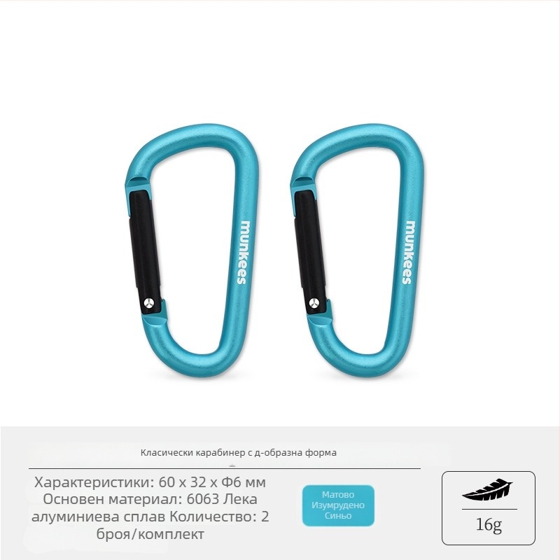Неръждаем стоманен карабинер с D‑образна форма – мини заключващ механизъм – многофункционален ключодържател за туристическа раница | капацитет на натоварване: 60