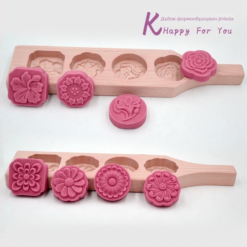 Дървен комплект форми за тесто за Mooncake и Mantou – форми с множество шарки за печене