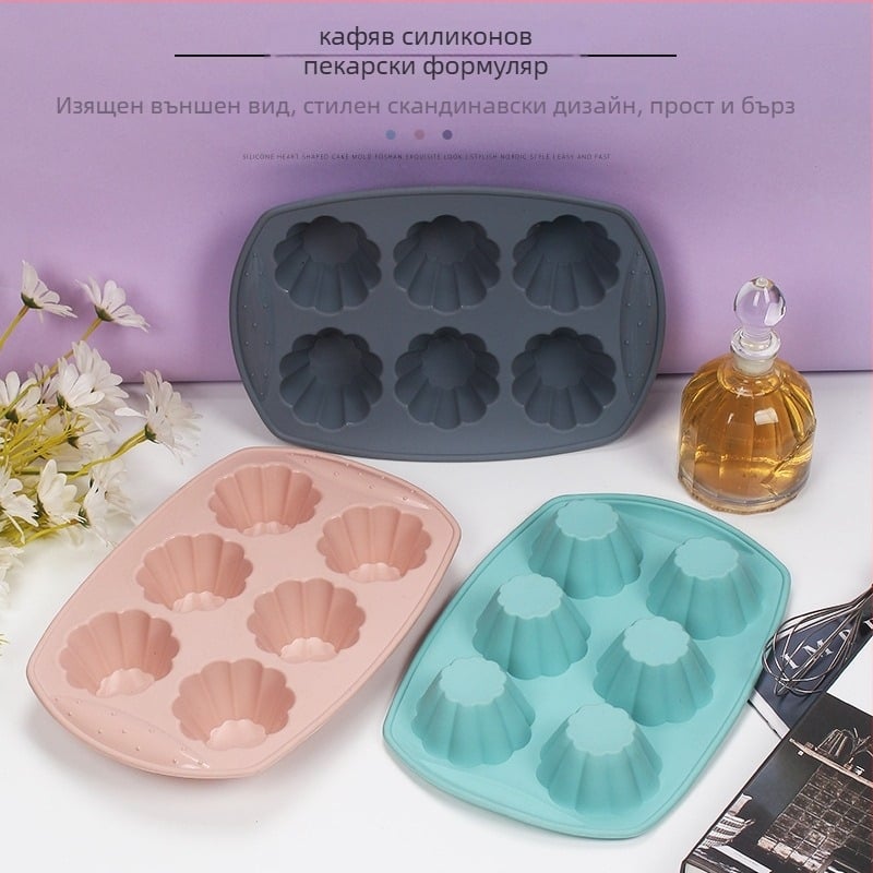 Силиконова форма за печене със шест дупки, във форма на цветя