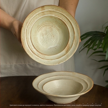 Керамична купа за салати с неравна форма, ретро стил, глазурована повърхност, подходяща за микровълнова