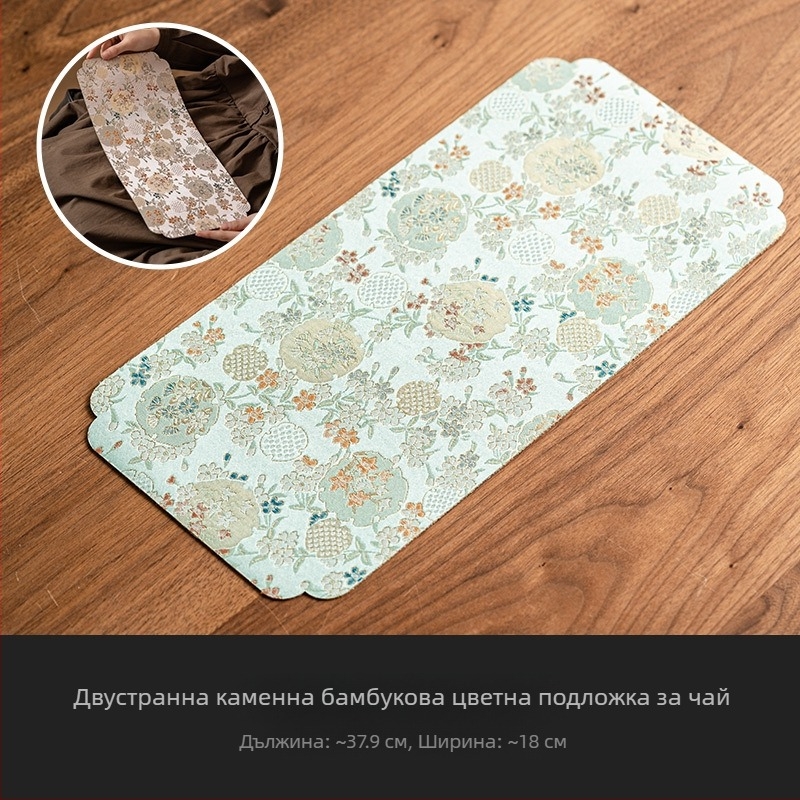 Двустранна чайна подложка от водоустойчива тъкан, китайски дзен стил, подложка за чайник и чаши