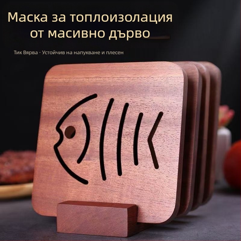 Квадратни дървени подложки за хранене, термоустойчиви — за чинии, чаши и тенджери