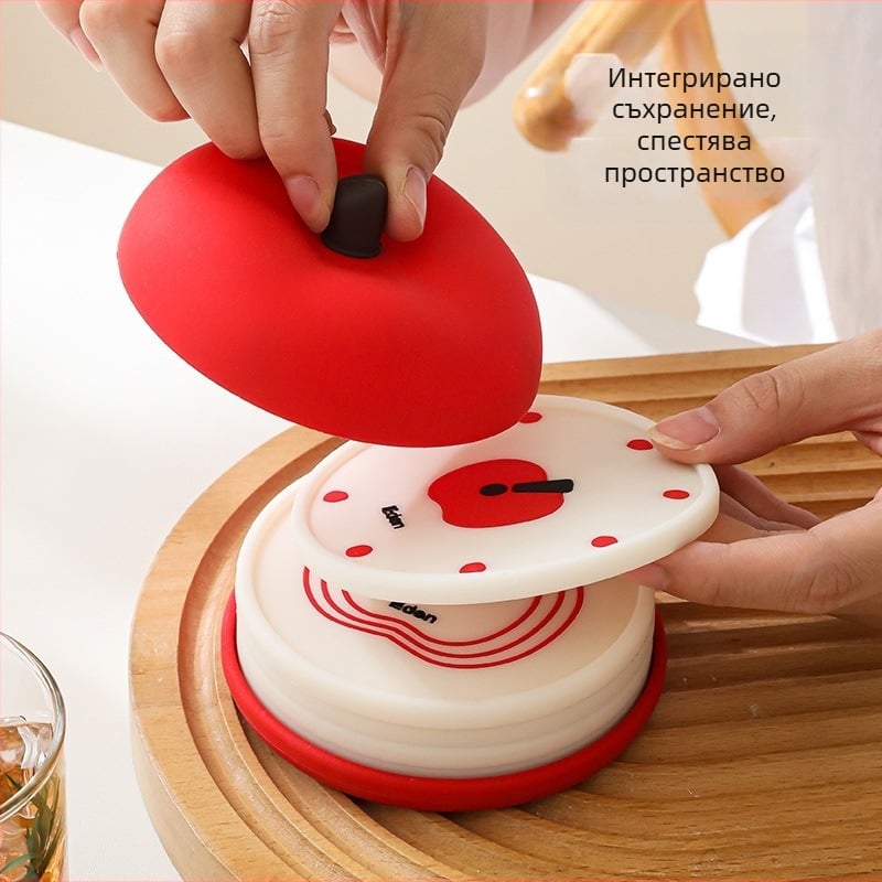 Силиконов комплект подложки за чаши - карикатурен дизайн, кръгла форма, термоустойчив, модерен минималистичен стил
