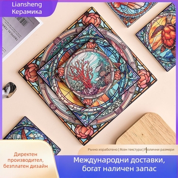 Керамични квадратни подложки за чаши с флорална шарка, противохлъзгащи и термоизолиращи
