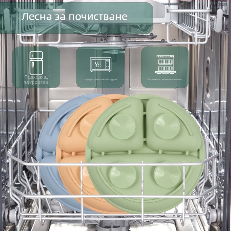 Силиконови детски чинии за хранене, комплект от 3 бр., за деца над 3 месеца, свеж и симпатичен стил