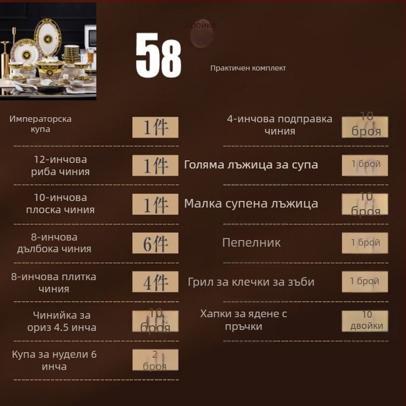 Комплект съдове за хранене, европейски стил, чинии и лъжици от керамика (Материал: керамика; Ръчно изработено: Да; Персонализиране: Да; Опаковка: 1; Стил: Нов китайски стил)