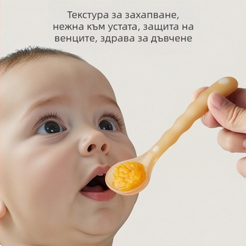 Бебешка силиконова лъжичка за хранене - мека за обучение, пълна силиконова, прост стил, с кутия за съхранение