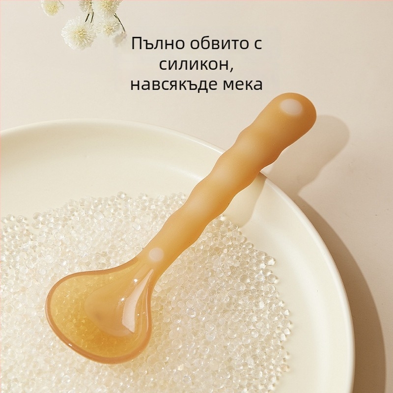 Бебешка силиконова лъжичка за хранене - мека за обучение, пълна силиконова, прост стил, с кутия за съхранение