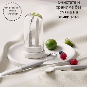Детска лъжичка за хранене с два края – неръждаема стомана, прост стил, подходяща за деца над 3 месеца