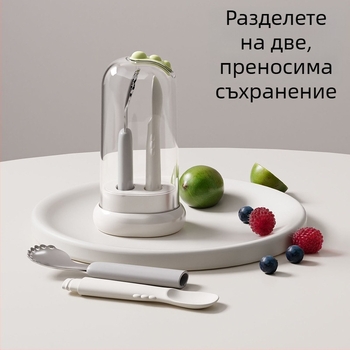 Детска лъжичка за хранене с два края – неръждаема стомана, прост стил, подходяща за деца над 3 месеца