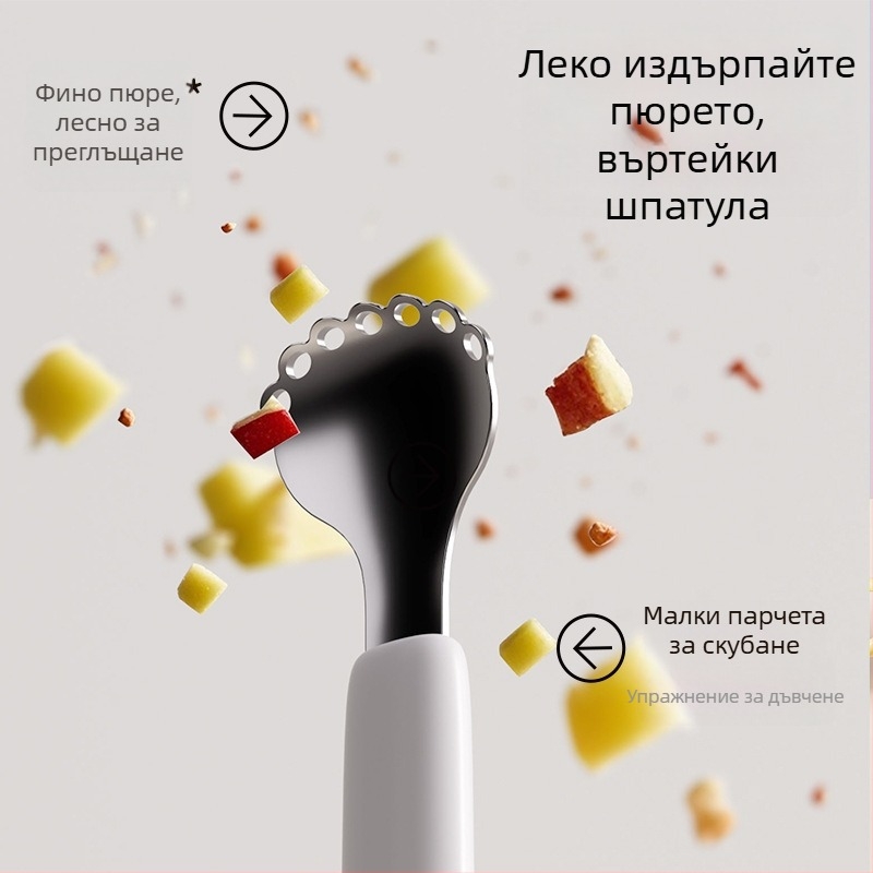 Детска лъжичка за хранене с два края – неръждаема стомана, прост стил, подходяща за деца над 3 месеца