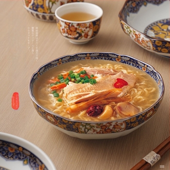 Guiwanli комплект чинии от керамика с мотив пион и птица, дворцов стил, метални детайли, пет броя