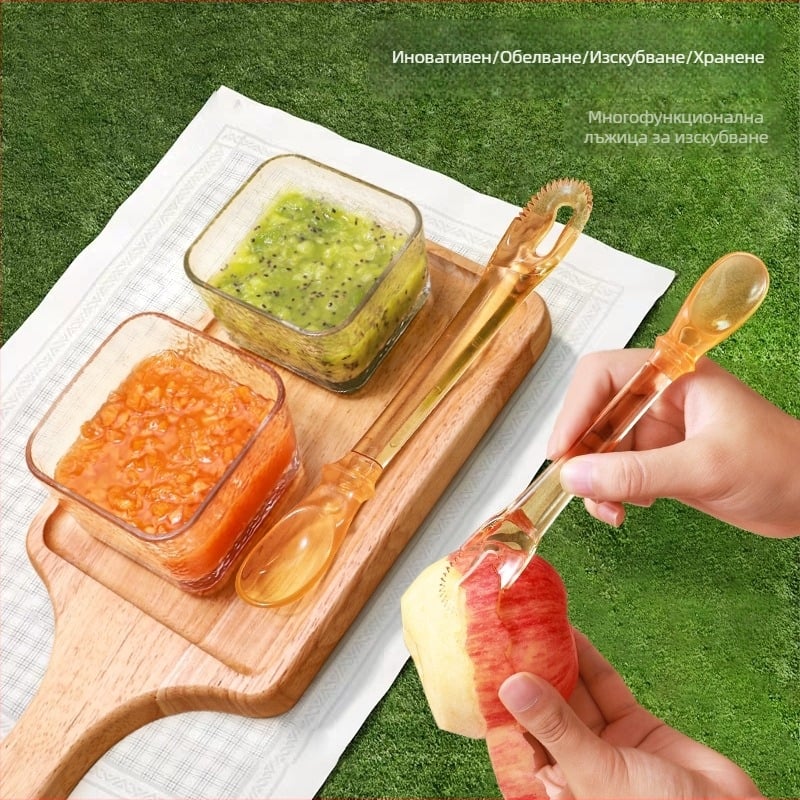 Двойна глава бебешка лъжичка за хранене, за плодове и ябълково пюре, PPSU, прост дизайн, за деца над 3 месеца