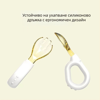 Детски обучителен комплект лъжичка и вилица с рингова дръжка, силикон, за деца над 6 месеца, 1 комплект