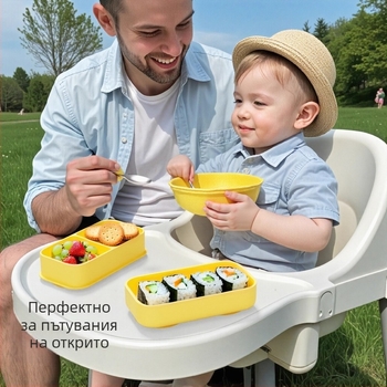 Портативна детска силиконова чиния с раздели и вакуумна база, комплект от 2 части, за хранене навън
