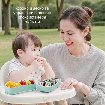 Портативна детска силиконова чиния с раздели и вакуумна база, комплект от 2 части, за хранене навън