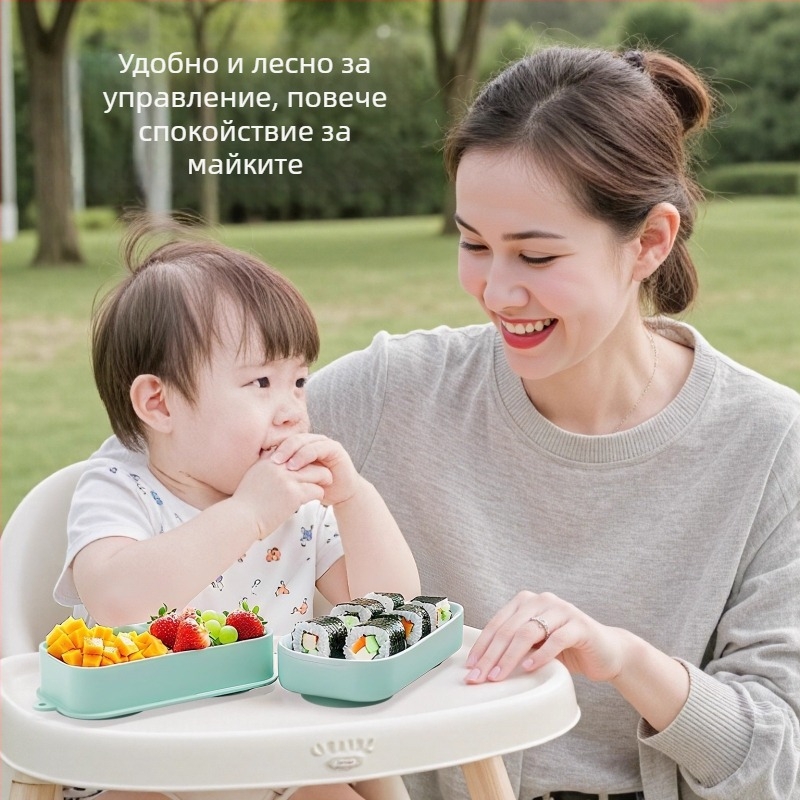 Портативна детска силиконова чиния с раздели и вакуумна база, комплект от 2 части, за хранене навън