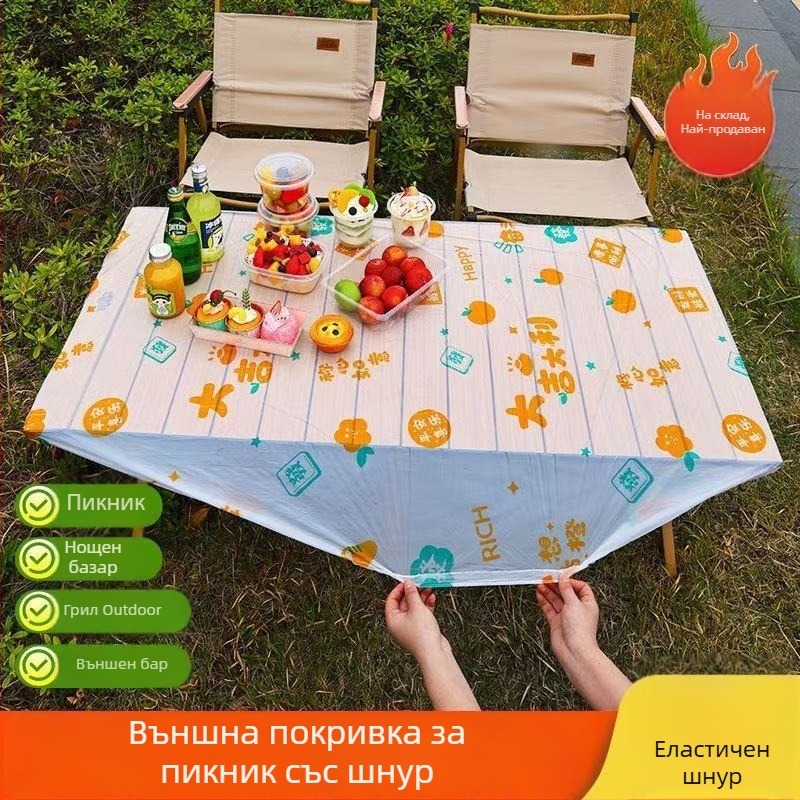 Еднократна принтована покривка за маса с възможност за персонализация, пластмасова, дебелина 2 silk, правоъгълна форма, подходяща за пикник.