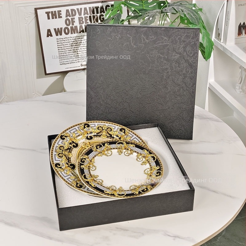 Комплект съдове за хранене от костен порцелан, европейски стил, лек лукс ретро, ръчна изработка, възможност за персонализация