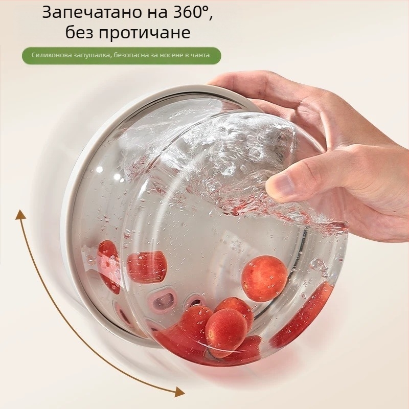 Стъклена кутия за обяд, ултра лека, подходяща за микровълнова печка, боросиликатно стъкло, кръгла форма, с уплътняващ капак, модел 985