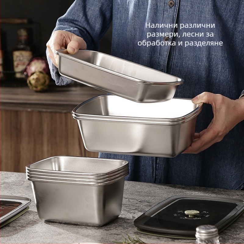 304 неръждаема стомана, квадратна кутия за съхранение на храна за плодове и храни, подходяща за микровълнова печка