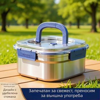 Ланч кутия от хранителна неръждаема стомана със капак, квадратна форма, 800–1000 ml, еднослойна, запазва свежестта
