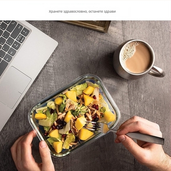 Кутия за обяд с разделител и свалящ се капак, от високо боросиликатно стъкло, подходяща за микровълнова, капацитет 410–1000 ml