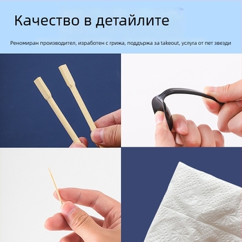 Еднократни бамбукови клечки със лъжица, комплект четири в едно; материал бамбук; печат на лого наличен; не се използва в микровълнова